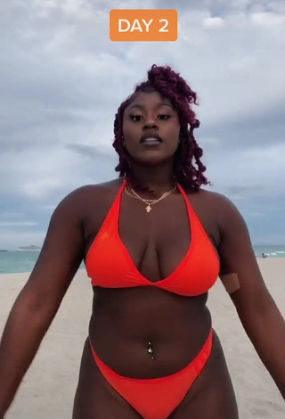 4. Skaibeauty Looks Hot in Electric Orange Bikini at the Beach and Bouncing Boobs