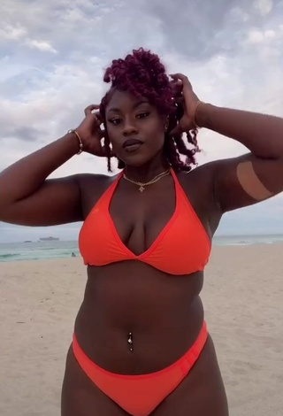 1. Sweetie Skaibeauty Shows Cleavage in Electric Orange Bikini at the Beach