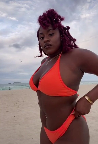 Sweetie Skaibeauty Shows Cleavage in Electric Orange Bikini at the Beach