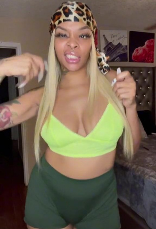 4. Cute Diandra Shows Cleavage in Light Green Crop Top and Bouncing Boobs