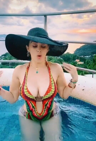 4. Sexy Aracely Arámbula Shows Cleavage in Swimsuit at the Pool