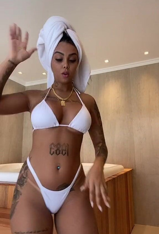 1. Cute Nathi Rodrigues Shows Cleavage in White Bikini and Bouncing Boobs