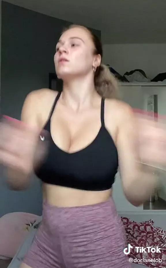 Sweet Doriane_lob Shows Cleavage in Cute Black Crop Top and Bouncing Breasts