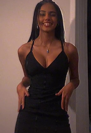 Sexy Maria Eduarda de Matos Barbosa Shows Cleavage in Black Dress