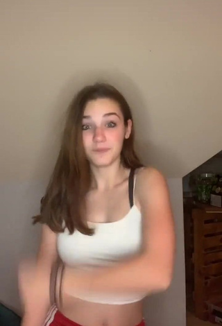 Cute Faith Moormeier Shows Cleavage in White Crop Top and Bouncing Boobs