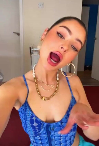 Hot Izzy Shea Shows Cleavage in Blue Crop Top