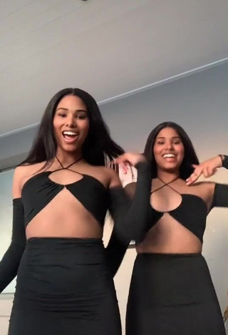 Sexy Lauren and Lara Shows Cleavage in Black Crop Top