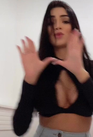 Cute Henny Shows Cleavage in Black Crop Top and Bouncing Boobs