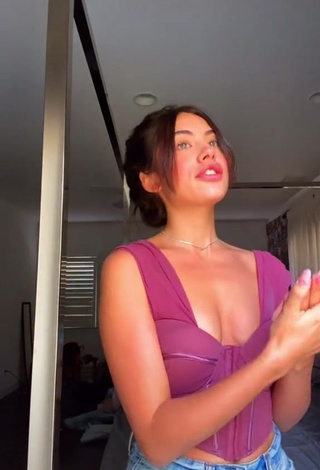 1. Beautiful Morgan Cohen Shows Cleavage in Sexy Purple Crop Top