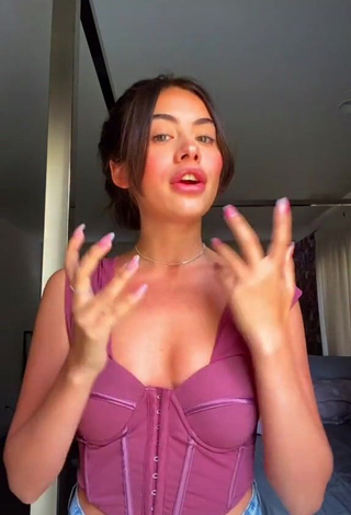 3. Beautiful Morgan Cohen Shows Cleavage in Sexy Purple Crop Top