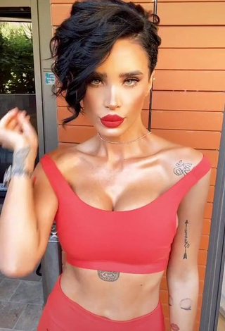 1. Hot Adelina Ioana Pestritu Shows Cleavage in Red Crop Top