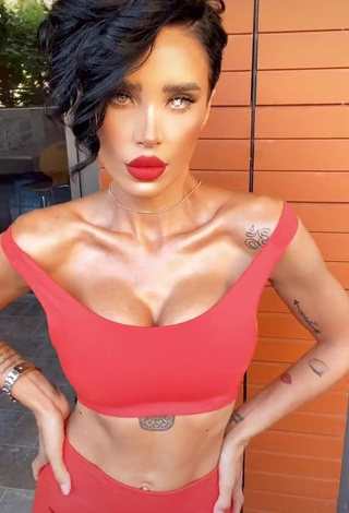 Hot Adelina Ioana Pestritu Shows Cleavage in Red Crop Top