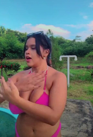 Adorable Allana Vasconcelos Shows Cleavage in Seductive Pink Bikini and Bouncing Big Boobs