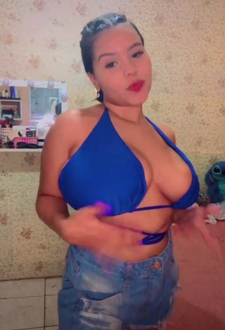 Desirable Allana Vasconcelos Shows Cleavage in Blue Bikini Top