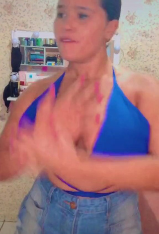 Sexy Allana Vasconcelos Shows Cleavage in Blue Bikini Top and Bouncing Big Breasts