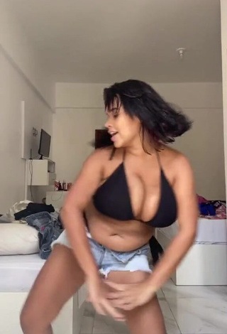 Hot Allana Vasconcelos Shows Cleavage in Black Mini Bikini and Bouncing Big Boobs