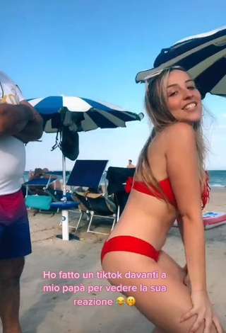 3. Hottie Beatrice Cossu Shows Cleavage in Red Bikini at the Beach and Bouncing Tits