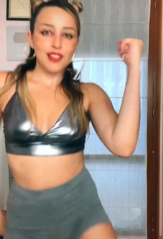 Cute Beatrice Cossu Shows Cleavage in Silver Crop Top and Bouncing Tits