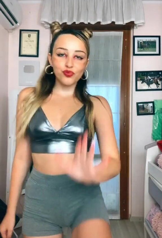 Sweet Beatrice Cossu Shows Cleavage in Cute Silver Crop Top and Bouncing Boobs