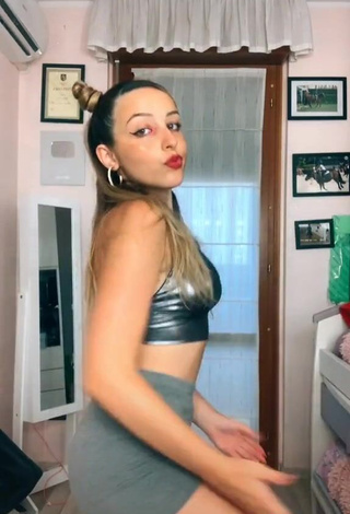 4. Sweet Beatrice Cossu Shows Cleavage in Cute Silver Crop Top and Bouncing Boobs