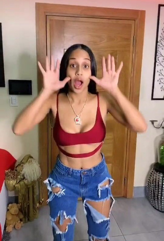 1. Sexy Camila Mejia Shows Cleavage in Red Crop Top and Bouncing Breasts (Underboob)