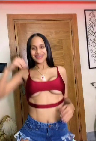 Sexy Camila Mejia Shows Cleavage in Red Crop Top and Bouncing Breasts (Underboob)