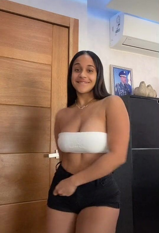 1. Sexy Camila Mejia Shows Cleavage in White Tube Top and Bouncing Breasts