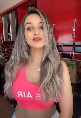 Sexy Cemre Shows Cleavage in Pink Crop Top