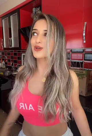 3. Sexy Cemre Shows Cleavage in Pink Crop Top