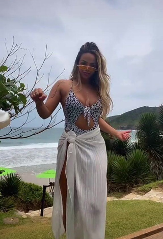 Sexy Gabily Shows Cleavage in Leopard Swimsuit