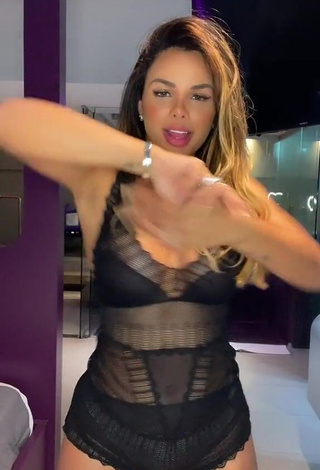 Sexy Gabily Shows Cleavage in Black Bodysuit and Bouncing Tits