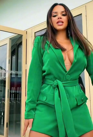 Hot Gabily Shows Cleavage in Green Dress and Bouncing Breasts