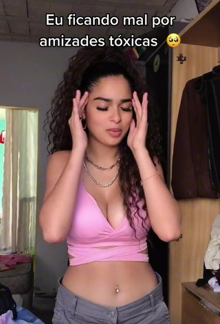 Beautiful Gleijysa Shows Cleavage in Sexy Pink Crop Top