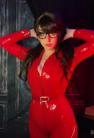 Cute Hauntedhostess Shows Cleavage in Red Bodysuit