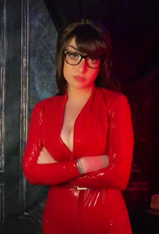 4. Cute Hauntedhostess Shows Cleavage in Red Bodysuit