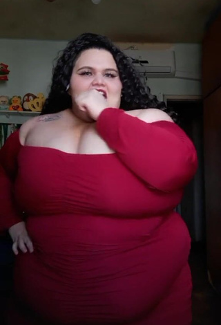 Sexy Itacyara Lemos Shows Cleavage in Red Dress and Bouncing Big Breasts