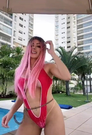 1. Sexy Jaquelline Shows Cleavage in Red Swimsuit and Bouncing Boobs