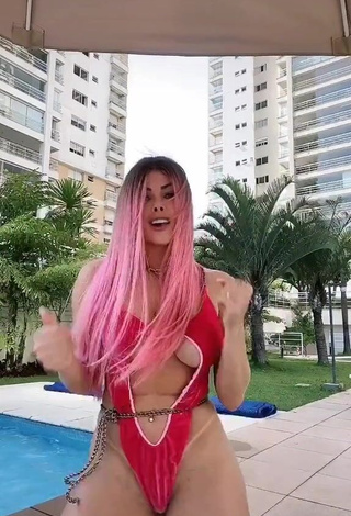 3. Sexy Jaquelline Shows Cleavage in Red Swimsuit and Bouncing Boobs