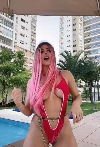 4. Sexy Jaquelline Shows Cleavage in Red Swimsuit and Bouncing Boobs