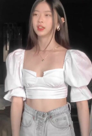 1. Hot Julia Hayama Shows Cleavage in White Crop Top