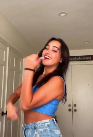 Cute Karina Prieto Shows Cleavage in Blue Crop Top