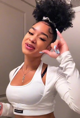 Lanii Kay Shows Cute White Crop Top and Cleavage