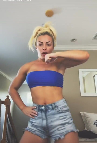 1. Sexy Mandy Rose Shows Cleavage in Blue Tube Top