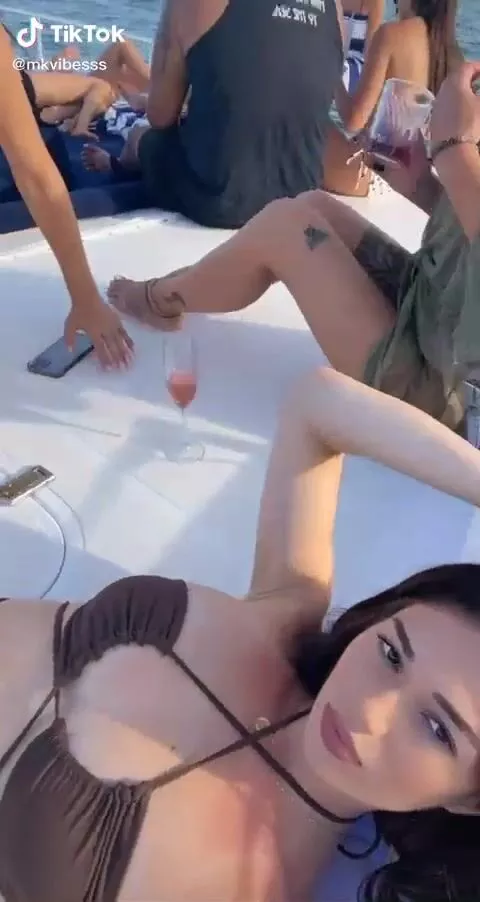 Hot Maia Kvitashvili in Brown Bikini Top on a Boat