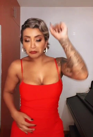 Desirable Paula Arias Shows Cleavage in Red Dress