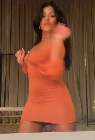 Sexy Sabrine Khan Shows Cleavage in Orange Dress and Bouncing Boobs