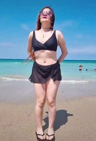 Sweet San Chan Claudia in Cute Black Bikini at the Beach