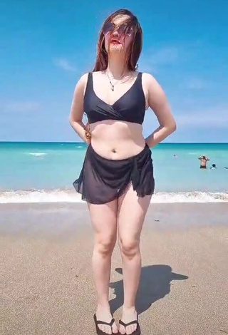 4. Sweet San Chan Claudia in Cute Black Bikini at the Beach