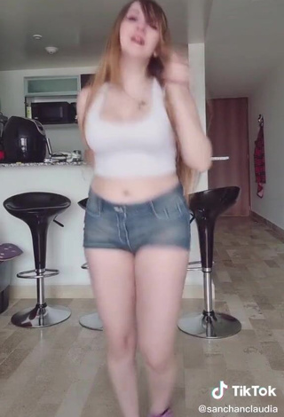 3. Cute San Chan Claudia Shows Cleavage in White Crop Top and Bouncing Big Boobs