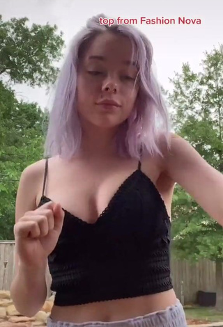 Cute Tess Krauser Shows Cleavage in Black Crop Top and Bouncing Boobs